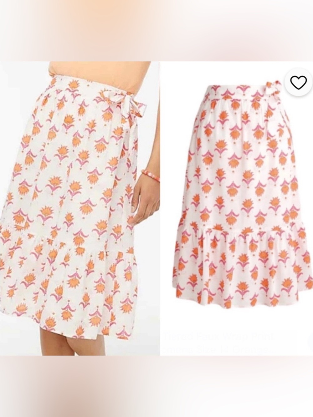 J. Crew White Midi Skirt with Orange Floral Print